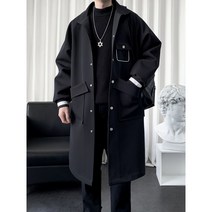 남성 가을 겨울 단색 롱 브레스티드 트렌치 코트 렝스 자켓