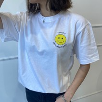 플로우핏 스마일 루즈핏 화이트 반팔티 반팔 티셔츠