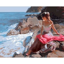 디지털액자 전자 스마트 액자 앨범 모니터 GATYZTORY 60x75cm 숫자로 그림 소녀 바다 풍경을보고 숫자 프레임으로 페인트 홈 장식 ca에 디지털, 11.991778 - 40x50cm Diy Frame