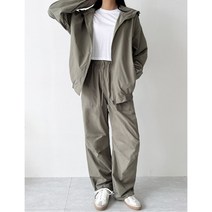 남녀공용 포시즌 후드 바람막이 스트링 와이드 팬츠 세트