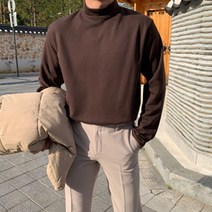 루즈핏 반 폴라 티셔츠 오버핏 면 레이어드 남자 가을 겨울 목 폴라티 옷 코디