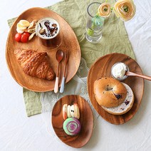 우드 접시 조약돌 플레이트 나무 그릇 홈 카페 디저트 브런치 캠핑 아카시아 식기