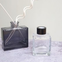 디퓨저용기 - 사각 모던 투명 ( 100ml ), [ 블랙캡 (+속캡포함) ]
