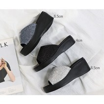 힐슈빌 여성용 경량 논슬립 슬리퍼 반짝이 블링6.5cm