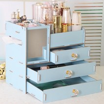 편리한 대형 화장품 메이크업 쥬얼리 립스틱 보관 정리 케이스 3 레이어 나무 홀더 보관함, [04] blue