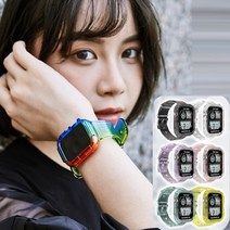 [천삼백케이] [골피아] LD-1006 A풀커버스트랩 투명 스마트워치밴드 스치케이스, 03. 살구/38-40-41mm