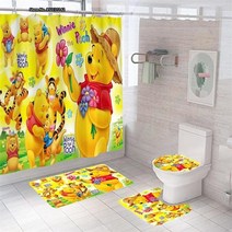 샤워커튼 샤워커텐 화장실리모델링 샤워파티션 비닐커튼 샤워부스 만화 곰돌이 푸 시리즈 곰팡이 증거 및 방수 폴리 에스터 매트, 4, 180x180cm 4개