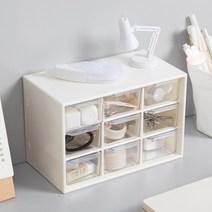 책상위 미니 소품 정리 화장품 투명 9칸 보관함 정리함 악세사리 책상 수납 수납함 서랍, 화이트