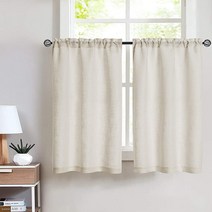 Vangao 주방 커튼 61.9cm 길이 카페 리넨 질감 있는 티어 봉 포켓 짧은 작은 창문 욕실 지하실 조잡한 2개 세트, Crude