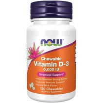 [미국 직구] Now Foods Supplements Vitamin D-3 Best Value Natural Mint Flavor 5000 IU 120gummy 1Pack, 수량, 상세참조