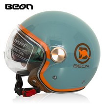 BEON 오토바이 헬멧 스쿠터 베온 반모 바이크 렌즈 안전모 할리 사계절 먹보털보 노홍철, B120-라이트블루오렌지캥거루
