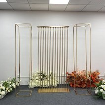 아치프레임 웨딩소품 파티 다리미 사각 스크린 도금 꽃 스탠드 웨딩 아치 소품 배경 기하학적 선반 케이크 기둥 생일 용품 프레임 2M, 3.gold  3 pcs