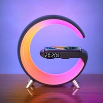 무선충전기 RGB 무드등 다기능 알람 시계 스피커 LED 고속충전 스탠드, 블랙, 1개