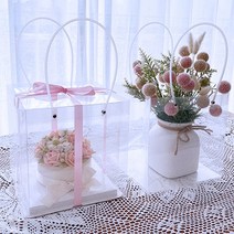 투명 쇼핑백 정사각 사각 완전투명 케이크 플라워 선물 화분 꽃다발 포장 무인쇄 심플 PP 공방 쇼핑백, S(소) 25*25*25