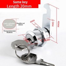 인테리어우체통 주택우편함 우체통 보안 잠금 금속 실린더 캐비닛 로커 캠 잠금 2 키 동일한 다른 우편함 서랍 16mm 1 세트, Same key 20mm_2