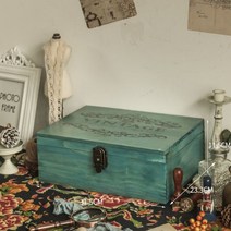 빈티지 원목 소품 정리함 수납함 바람직한 pcs 단단한 나무 대형 보석 상자 유품, 락박스라지-지중해블루