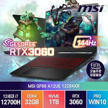 MSI Sword GF66 A12UE 12세대 i7-12700H RTX3060 윈도우10 노트북, WIN10 Pro, 32GB, 1TB, 코어i7, 블랙