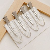 4개 셋트 헤어고정핀 컬러 반짝이 포니 메이크업핀 앞머리핀 셀룰로오스핀 자국안남는 머리삔 soob, 화이트(투명)