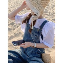 배기청 멜빵바지 와이드 키 여자점프수트 청멜빵바지 멜빵바지 여성청멜빵바지 여자여름점프슈트
