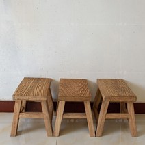 고재 빈티지 작은 스툴 원형 사각 원목 화분 받침대 단단한 낮은 느릅 나무 벤치 의자, 브라운 사각