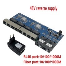 역방향 poe 스위치 8 rj45 2 sc 광섬유 기가비트 이더넷 미디어 컨버터 utp 포트 10/100/1000 m pcba, 48V with power
