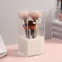 뚜껑있는 투명 아크릴 사각 메이크업 브러쉬 정리 보관함, 사각케이스+화이트펄+화이트펄추가