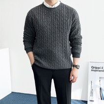 데일트 남자 캐시미어 꽈배기 라운드 니트