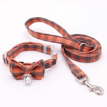 리드줄 벨 보우가있는 새끼 고양이 목걸이 격자 무늬가 인쇄 된 귀여운 고양이 목걸이 새끼 고양이를위한 애완 동물 액세서리 콜리어, 오렌지 세트, xs-16-22cm