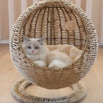 라탄집 야외 고양이집 펫 요람 바스켓 반려동물 침대, 블랙