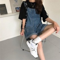 키린 키린 여성 롤업 데님 멜빵 청멜빵 반바지 중청 점프수트 (8756551)