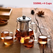 티팟세트 내열유리 영국 티세트 kung fu tea sets 내열 유리 찻주전자 가열, 550ml 4컵