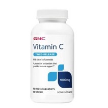 GNC 비타민 C 타임드-릴리스 1000mg 베지테리안 캐플렛 무설탕 글루텐 프리, 90개입, 2개