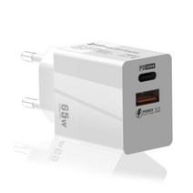 고속 충전기 C타입65 W USB C 충전기 전원 공급 장치 2 포트 QC 3.0 PD GaN 빠른 어댑터 MacBook Pro Air i, 01 EU White