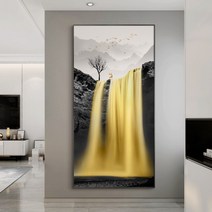 황금 폭포 큐빅 그림 인테리어 돈들어오는 풍경 장식 현관 사무실 대형 보석십자수 재료 세트, 90x170cm 전체 원형 큐빅