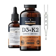 NutraWell비타민비타민D3K2리퀴드방울D35 000IU+K2200mcgMaxAdults비건Non-GMOGlutenDairySoyAlcoholFree1Oz, D3 amp K2 30인분