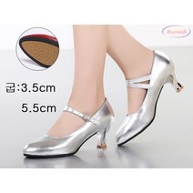 여성 가죽 댄스화 신발 스포츠댄스 라틴 무용 구두, 255, 실버 3.5 cm