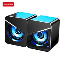 EKASN 1+1 유선 스피커 미니 휴대용 베이스 다기능 PC용 TV용 스테레오 사운드 분위기 라이트 USB 연결 YX-003