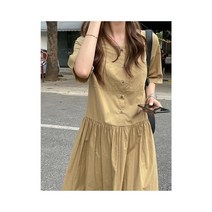 와이케이하우스 Shijian Tencel 드레스 여성 여름 2021 새로운 한국 스타일 다섯 점 소매 포켓 라운드 넥 중간 길이 느슨한 20660_69958