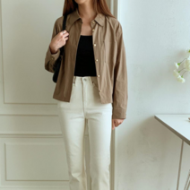 브이와이 여자 크로쉐 투컬러 카라넥 미니멀리즘 셔츠