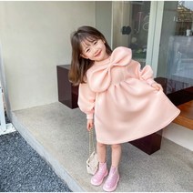 여아 유아 봄 연핑크 빅 리본 셔링 퍼프 공주 자매 원피스 러블리 결혼식 행사 파티 돌잔치 촬영룩