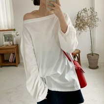 오프숄더 티셔츠)오픈숄더 봄신상 긴팔티셔츠 오프숄더티 오프숄더티셔츠 루즈핏 한쪽어깨트임 데일리룩 박스티 박시한티 힙가림
