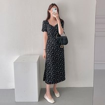 Modlauna 여성 플라워 앤티크 원피스 롱원피스 등판 펀칭 롱치마