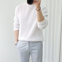 쿼터 빅사이즈 남자 라운드 골지 니트티 봄 가을용
