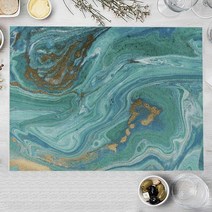 오션 블루 대리석 코튼 린넨 주방 플레이스 매트 골드 라인 패치 워크 식탁 32x42cm 그릇 코스터 패드 장식, [01] 32x42cm-Linen, [13] LM3532