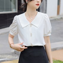여름 반팔 고급스러움이 시크한 디자인 코디 셔츠 상의 작은 셔츠녀
