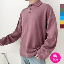브이와이 남자 카라티 110사이즈 박시핏 미색 원색 니트