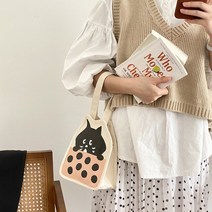 에코백 귀여운 새끼 고양이 여자 작은 캔버스 가방 검은 패턴 토트 39에코 코 튼 천으로 핸드백 장식 지갑 숙 녀