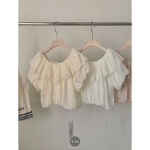 Banhany 올브 체크무늬 일자 숄더 숏 러플 반팔 5color