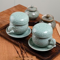 청자 실당초 (손) 1인 다기 세트 (부부) 거름망 포함 녹차 보이차