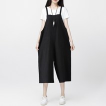 원앤온리 린넨 8부 멜빵 바지 루즈핏 점프수트 와이드 팬츠 봄 여름 가을 통바지